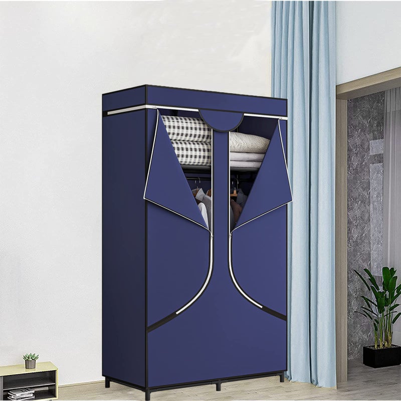 SORCEDAS Portable Wardrobe Closet Storage Organizer Metal Hanging Rack Non-Woven Fabric 34 Inch Coffee (34 Inch, Blue) - Image 3