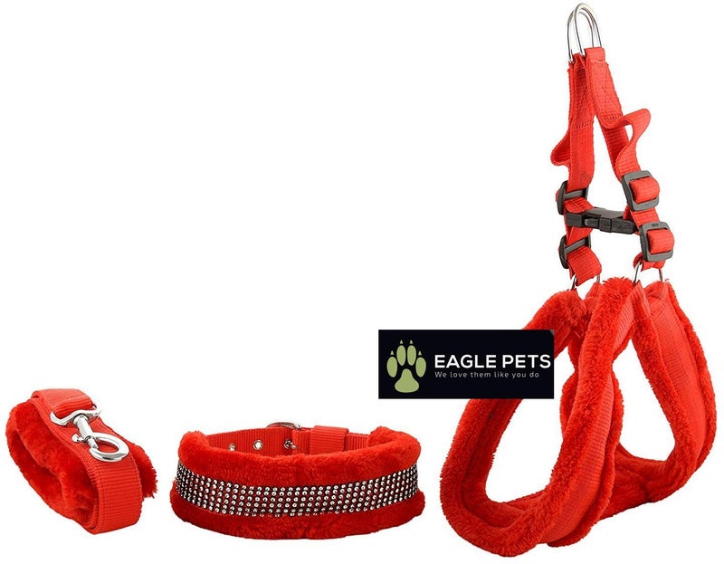 Eagle Pets Nylon Fur Dog Harness, Dog Collar & Leash Set for Puppy. Adjustable (Extra Small, Black) (Red, Extra Small) - Image 1