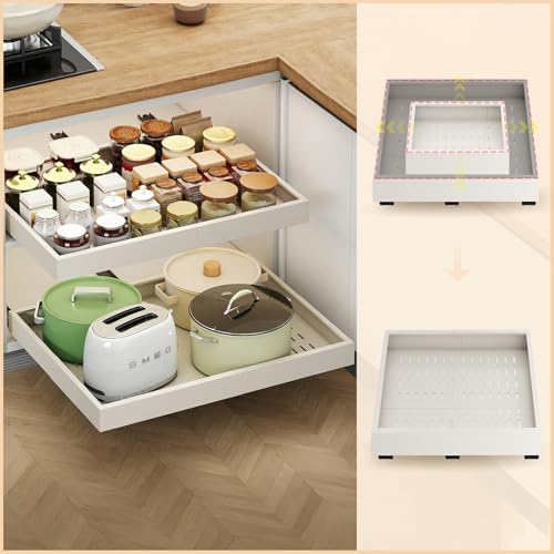 Fokyfok 2Pc Pull out Cabinet Organizer,Width (16"-21") and Depth(13"-17"),Expandable With 3 Rails, Cabinet Roll out Drawers,Adjustable Slide out shelves for Kitchen and Pantry,for Cabinets Without Lip,White - Image 1