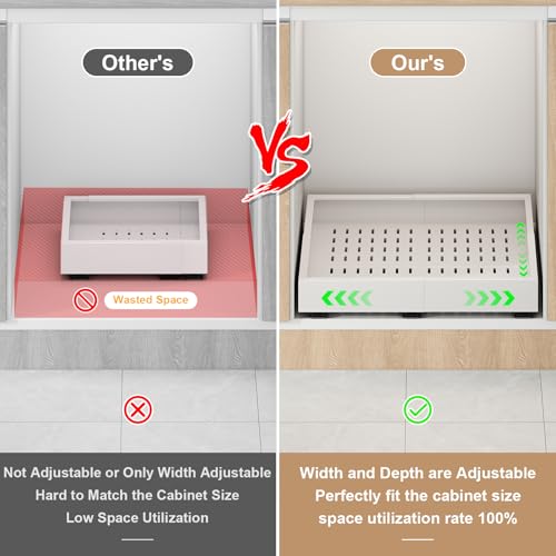 Fokyfok 2Pc Pull out Cabinet Organizer,Width (16"-21") and Depth(13"-17"),Expandable With 3 Rails, Cabinet Roll out Drawers,Adjustable Slide out shelves for Kitchen and Pantry,for Cabinets Without Lip,White - Image 5