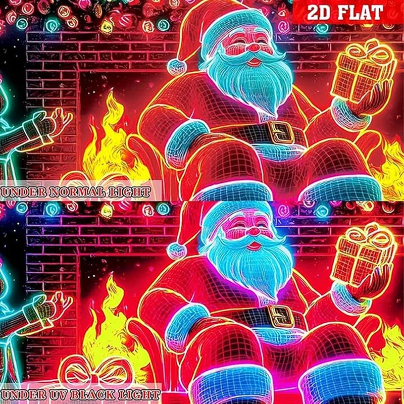 Style D UV Activated Glowing Christmas Garage Door Cover Banner Santa Elf Backdrop - Image 3