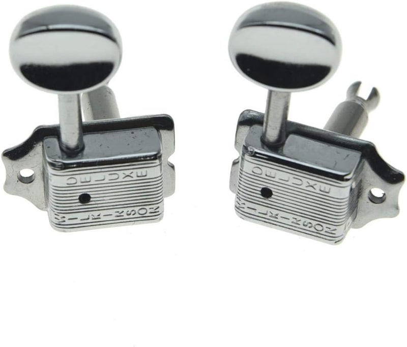 WILKINSON Deluxe 6 Inline Vintage Guitar Tuners with Split Shaft Guitar Tuning Pegs Machine Heads for Strat Tele Guitars Chrome with Ivory Buttons - Image 4
