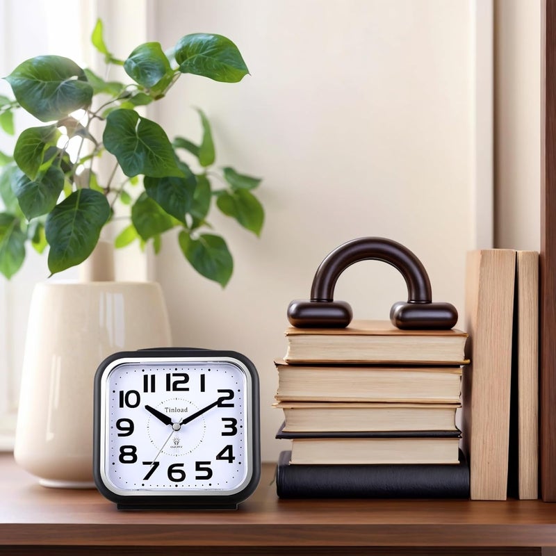 Tinload 5.5" Large Analog Alarm Clock Silent Non Ticking, Gentle Wake, Beep Sounds, Increasing Volume, Battery Operated Snooze and Manual Light, Easy Set, Black (Best for Elder) - Image 5