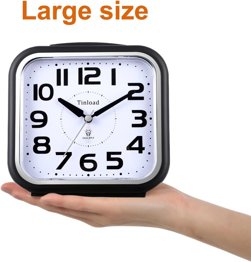 Tinload 5.5" Large Analog Alarm Clock Silent Non Ticking, Gentle Wake, Beep Sounds, Increasing Volume, Battery Operated Snooze and Manual Light, Easy Set, Black (Best for Elder) - Image 2