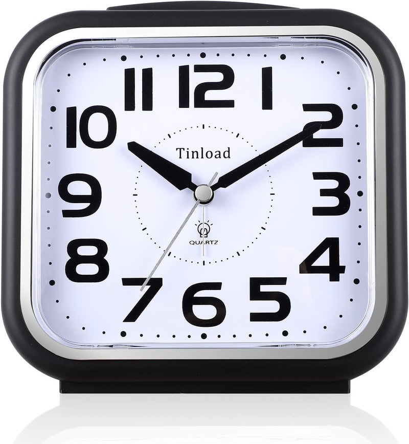 Tinload 5.5" Large Analog Alarm Clock Silent Non Ticking, Gentle Wake, Beep Sounds, Increasing Volume, Battery Operated Snooze and Manual Light, Easy Set, Black (Best for Elder) - Image 1