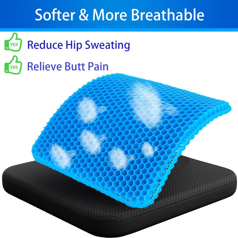 KYSMOTIC Large Gel Seat Cushion for Long Sitting (Large & Thick), Soft & Breathable, Gel Cushion for Wheelchair Reduce Sweat, Chair Cushion for Office Chair (Black Cover) - Image 3