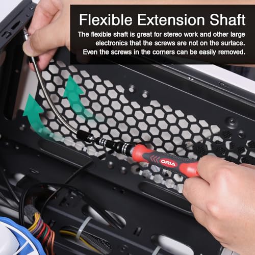 ORIA Precision Screwdriver Kit, Mini Screwdriver Set, 61 in 1 with 57 Bits Repair Tools with Flexible Shaft, Extension Rod for Mobile Phone, Smartphone, Tablet, PC, Red - Image 4