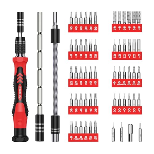 ORIA Precision Screwdriver Kit, Mini Screwdriver Set, 61 in 1 with 57 Bits Repair Tools with Flexible Shaft, Extension Rod for Mobile Phone, Smartphone, Tablet, PC, Red - Image 1