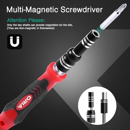 ORIA Precision Screwdriver Kit, Mini Screwdriver Set, 61 in 1 with 57 Bits Repair Tools with Flexible Shaft, Extension Rod for Mobile Phone, Smartphone, Tablet, PC, Red - Image 5