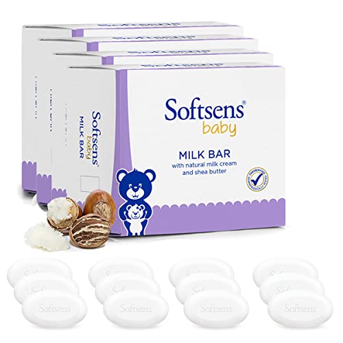 Softsens Baby Milk Bar Soap 100g each x 12 (1200g) | Gentle Cleansing & Moisturizing | With Natural Milk Cream & Shea Butter | Dermatologically Tested, Hypoallergenic & Free from Parabens, SLS & SLES - Image 1