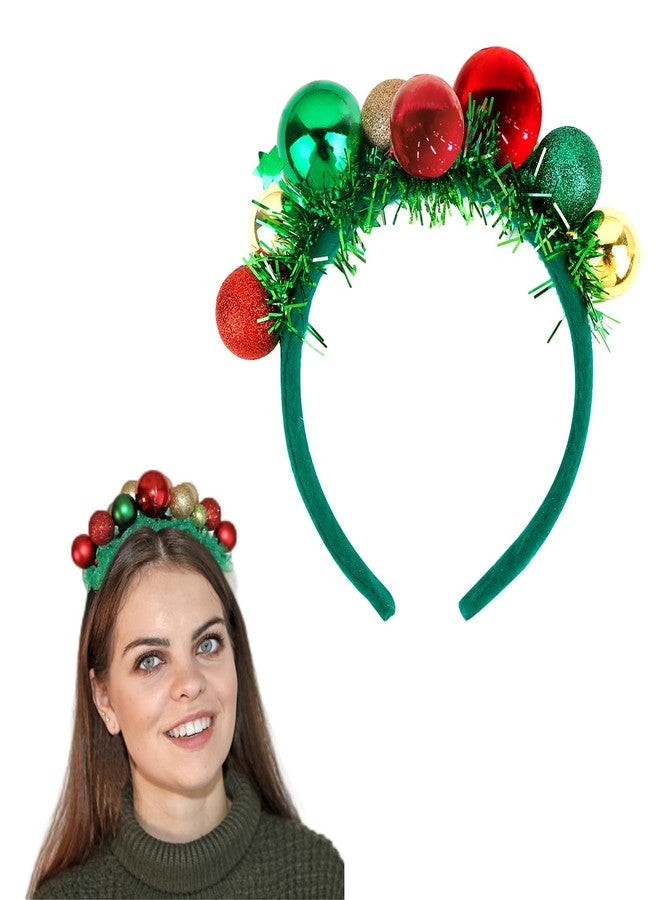 CIEHER Christmas Headband Red Green and Gold Tone Holiday Bells Headbands for Women Christmas Hair Accessories New Years Eve Party Supplies - Image 1