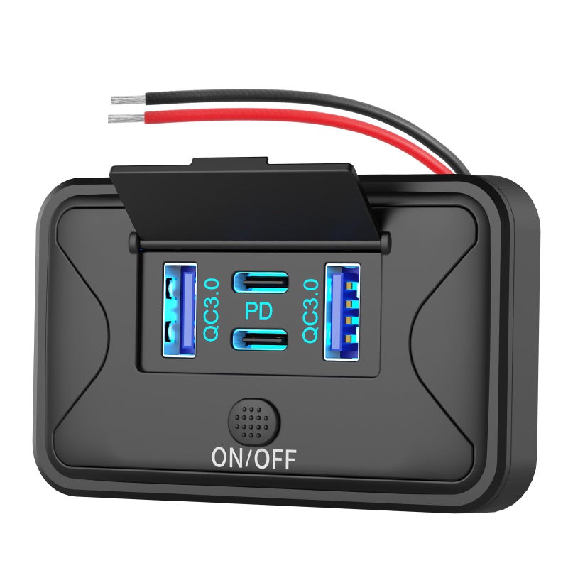 Hapytrip 78W 4 Port 12V USB Outlet Wall Mount, Dual 36W PD & Dual 18W QC3.0 Lightweight Surface Mount Charger Socket Panel with Button Switch for Bus RV Truck Marine Golf Cart - Image 1