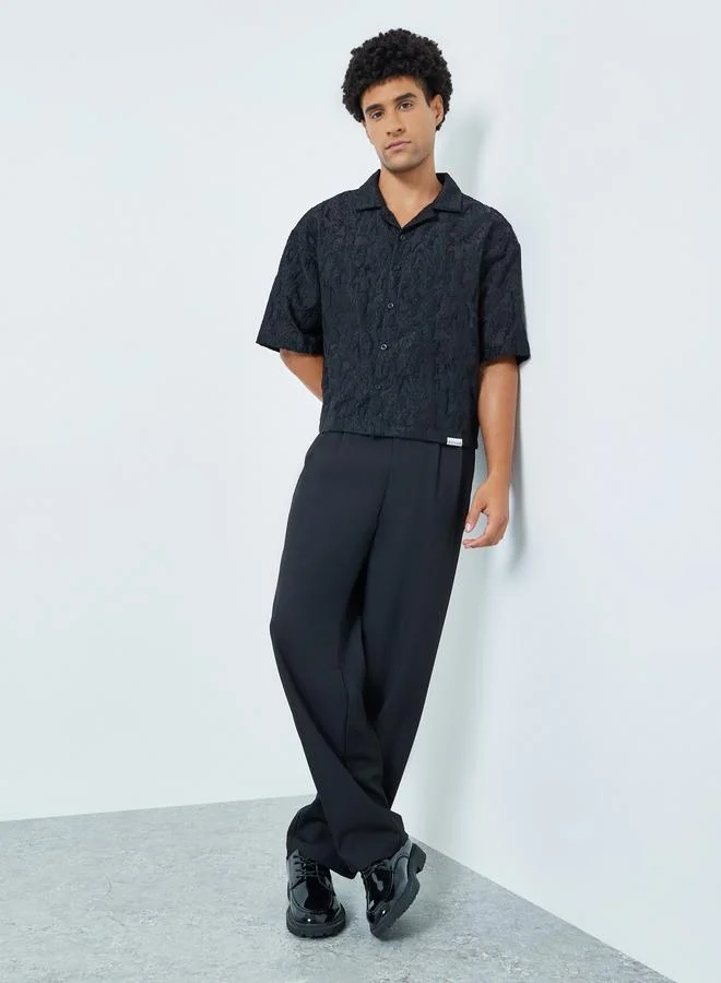 Take Two Men Textured Black Short Sleeve Shirt