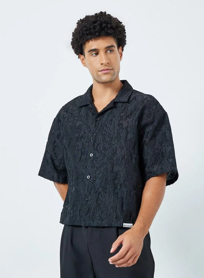 Take Two Men Textured Black Short Sleeve Shirt