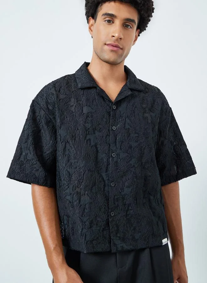 Take Two Men Textured Black Short Sleeve Shirt
