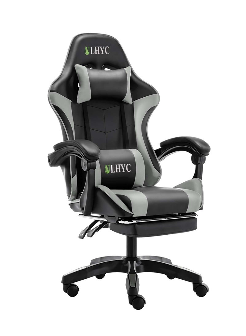 ULHYC Esports Gaming Chair, Adjustable Computer Chair, Computer Office, PU Leather, High Backrest, Lumbar Support, Comfortable Armrests, Headrest With Footrest, 360° Rotation,Dark Grey - Image 1