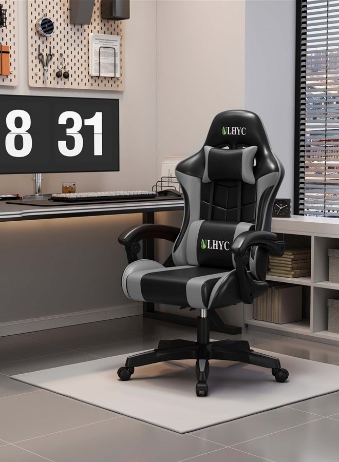ULHYC Esports Gaming Chair, Adjustable Computer Chair, Computer Office, PU Leather, High Backrest, Lumbar Support, Comfortable Armrests, Headrest With Footrest, 360° Rotation,Dark Grey - Image 2