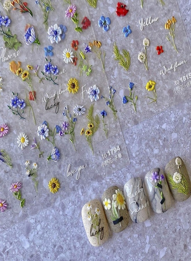 Tresta7 TRESTA Flower Nail Stickers - 5D Embossed Self-Adhesive Floral Nails Decals | Summer Flower Leaf Plant Designs for DIY Nail Art & Manicure | Nails Accessories for Women & Girls - Image 1