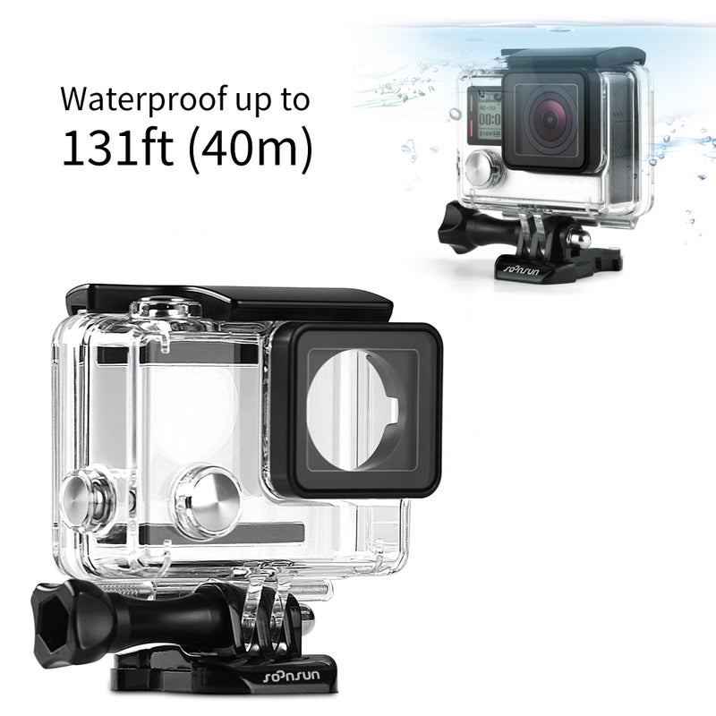 SOONSUN حافظة غوص واقية مقاومة للماء من SOONSUN لكاميرا GoPro Hero 3/3+/4 باللون الأسود والفضي - حتى عمق 40 متر (131 قدم) للتصوير تحت الماء - Image 2