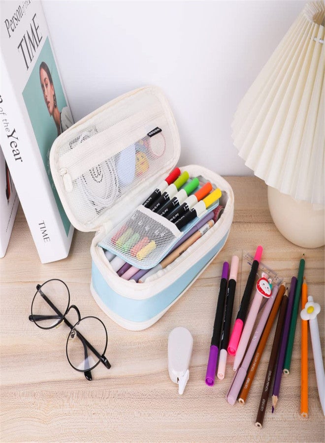 Foldable pencil case with zipper, large capacity aesthetic canvas pencil case, pencil case for children, boys and girls, study supplies, compartment makeup bag, stationery storage box - Image 3