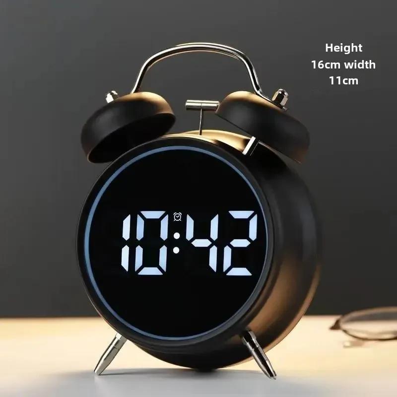 Student Alarm Clock Super Volume Metal Powerful Bell for Getting Up Difficult to Get Up Multi-function Plug-in Children's Clock(8891 Black Smart Super Volume) - Image 1