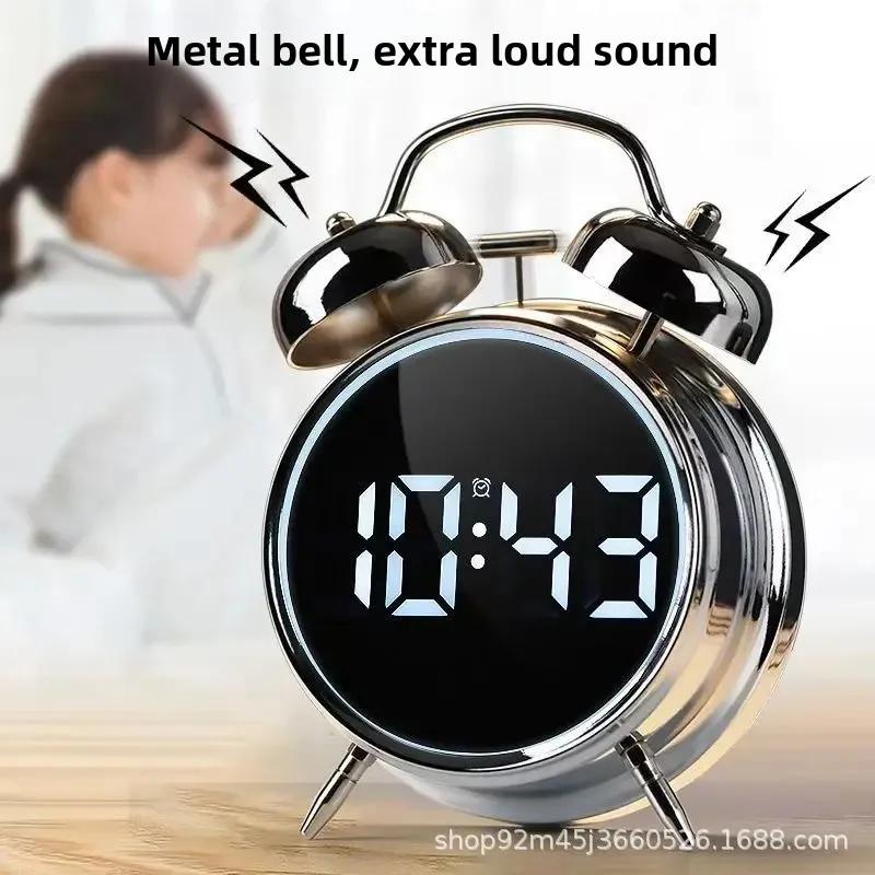 Student Alarm Clock Super Volume Metal Powerful Bell for Getting Up Difficult to Get Up Multi-function Plug-in Children's Clock(8891 Black Smart Super Volume) - Image 4
