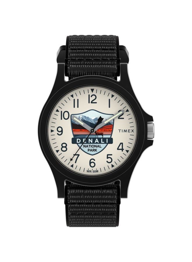 TIMEX Unisex Denali National Park 40mm Watch - Black Fastwrap Tan Dial Black Case - Image 1