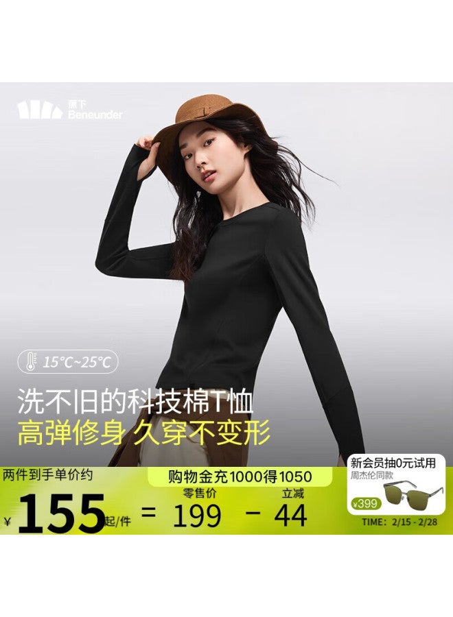 Beneunder Long Sleeve T-shirt Ct13724 Short Top Slim Fit Inner Wear Base Shirt Women Twilight Black S - Image 1