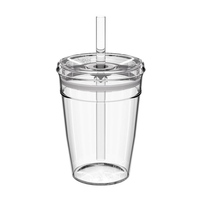 COLD CUP CLEAR PLASTIC REUSABLE ICE COFFEE CUP WITH LID AND STRAW MEDIUM 12OZ 340ML