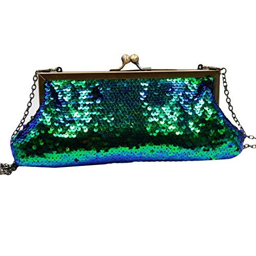 Felice Ann Women Mini Glitter Mermaid Sequin Evening Clutch Handbag Chain Strap Summer Beach Weeding Cross-body Bag Kissing Lock - Image 1