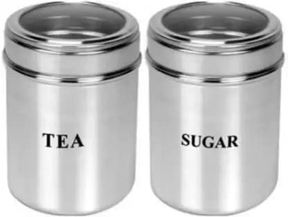 VISAXMI Stainless Steel Tea Sugar Containers Set of 2 With See Through Lid Tea Sugar Canister Size 9 750 ml Pack of 2 - Image 1
