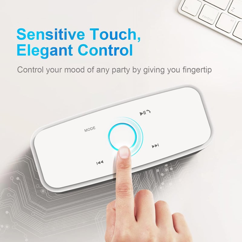 Doss Bluetooth Speaker, SoundBox Touch Portable Wireless Speaker with 12W HD Sound and Bass, IPX5 Water-Resistant, 20H Playtime, Touch Control, Handsfree, Speaker for Home, Outdoor, Travel-White - Image 3