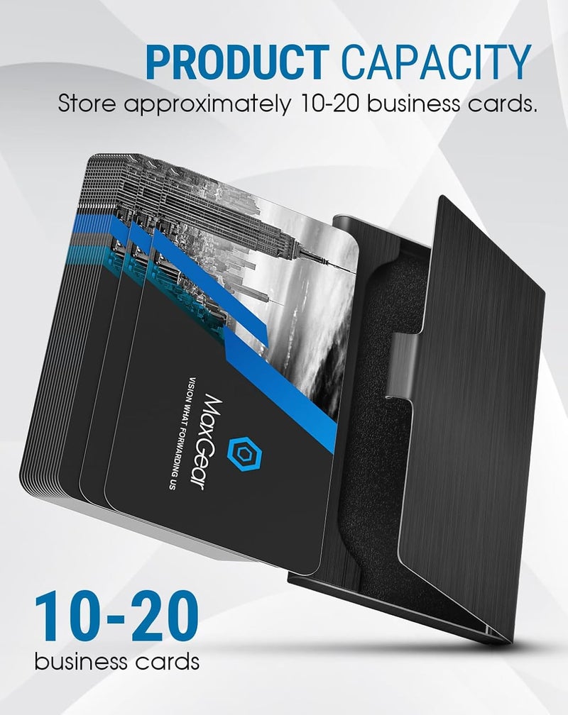 MaxGear Metal Business Card Holder for Men & Women, Professional Stainless Steel Card Case for Business Cards, Slim Purse Name Cards Holders Wallet with Interior Lining, Buckle Style Shut, Black, 3.7 - Image 3