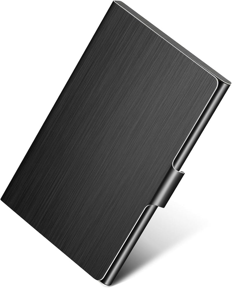 MaxGear Metal Business Card Holder for Men & Women, Professional Stainless Steel Card Case for Business Cards, Slim Purse Name Cards Holders Wallet with Interior Lining, Buckle Style Shut, Black, 3.7 - Image 1