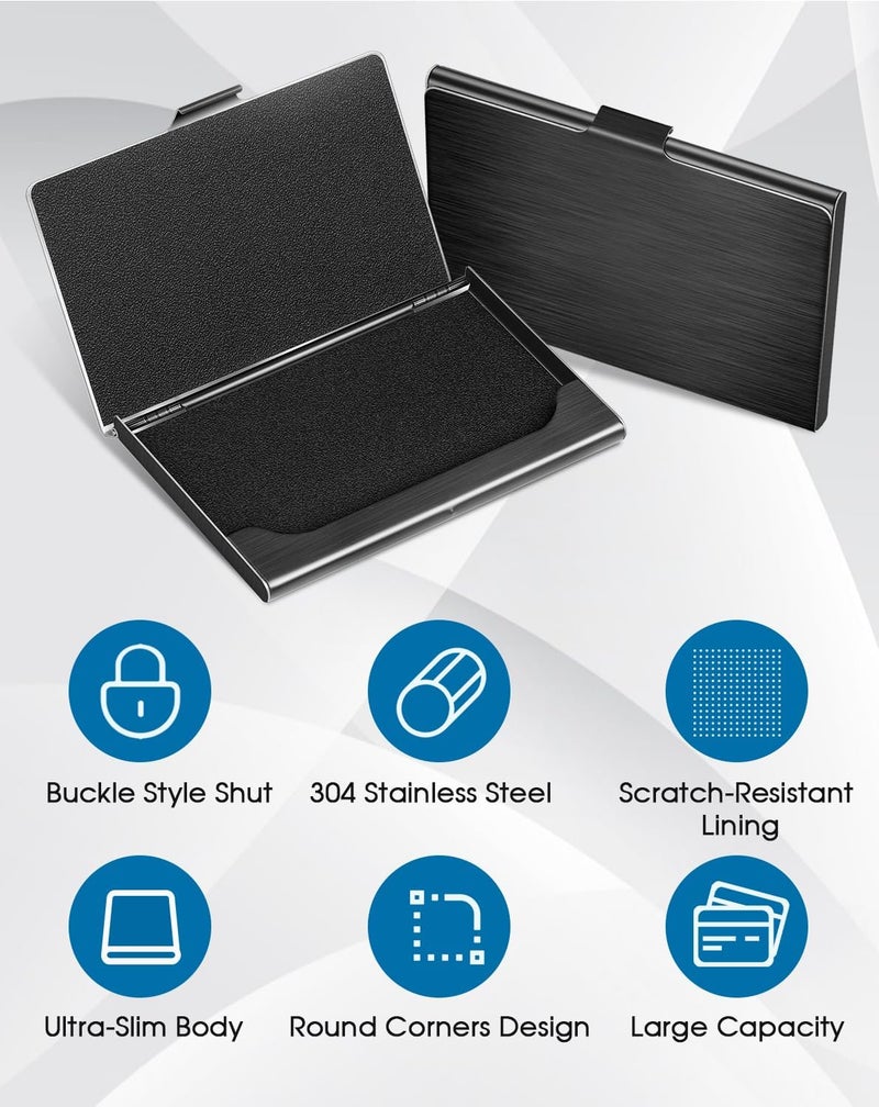MaxGear Metal Business Card Holder for Men & Women, Professional Stainless Steel Card Case for Business Cards, Slim Purse Name Cards Holders Wallet with Interior Lining, Buckle Style Shut, Black, 3.7 - Image 4