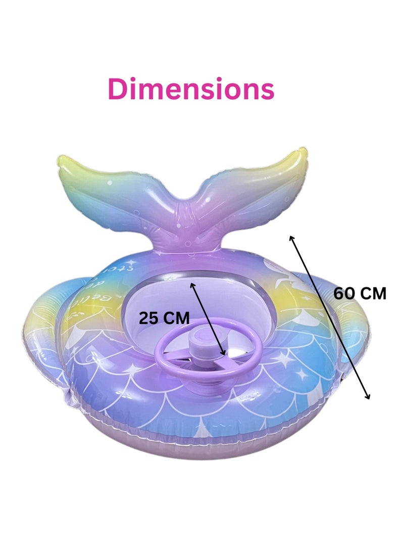 VIO Inflatable PVC Swimming Ring  Mermaid Water Pool Ring with Safety Seat Swimming Pool Floatie for Children Pool Float for Summer Beach Party Pool Party Accessories Buoy Float Swim Seat Swimming Aid Beach Toy for Toddler Babies Kids Girls 25 CM Inner Ring Size  - Image 5