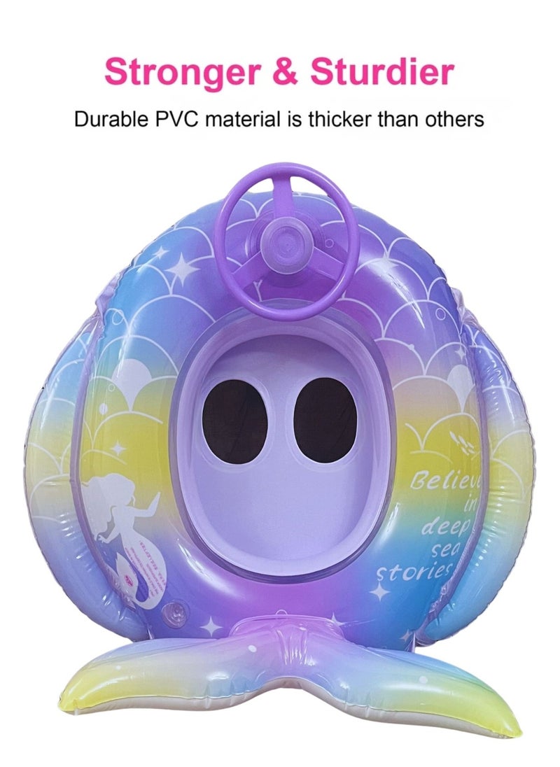 VIO Inflatable PVC Swimming Ring  Mermaid Water Pool Ring with Safety Seat Swimming Pool Floatie for Children Pool Float for Summer Beach Party Pool Party Accessories Buoy Float Swim Seat Swimming Aid Beach Toy for Toddler Babies Kids Girls 25 CM Inner Ring Size  - Image 3