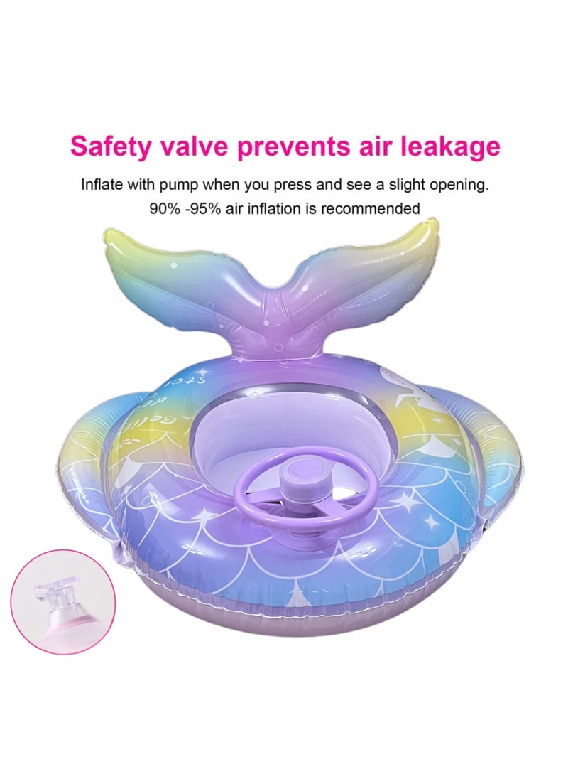 VIO Inflatable PVC Swimming Ring  Mermaid Water Pool Ring with Safety Seat Swimming Pool Floatie for Children Pool Float for Summer Beach Party Pool Party Accessories Buoy Float Swim Seat Swimming Aid Beach Toy for Toddler Babies Kids Girls 25 CM Inner Ring Size  - Image 4