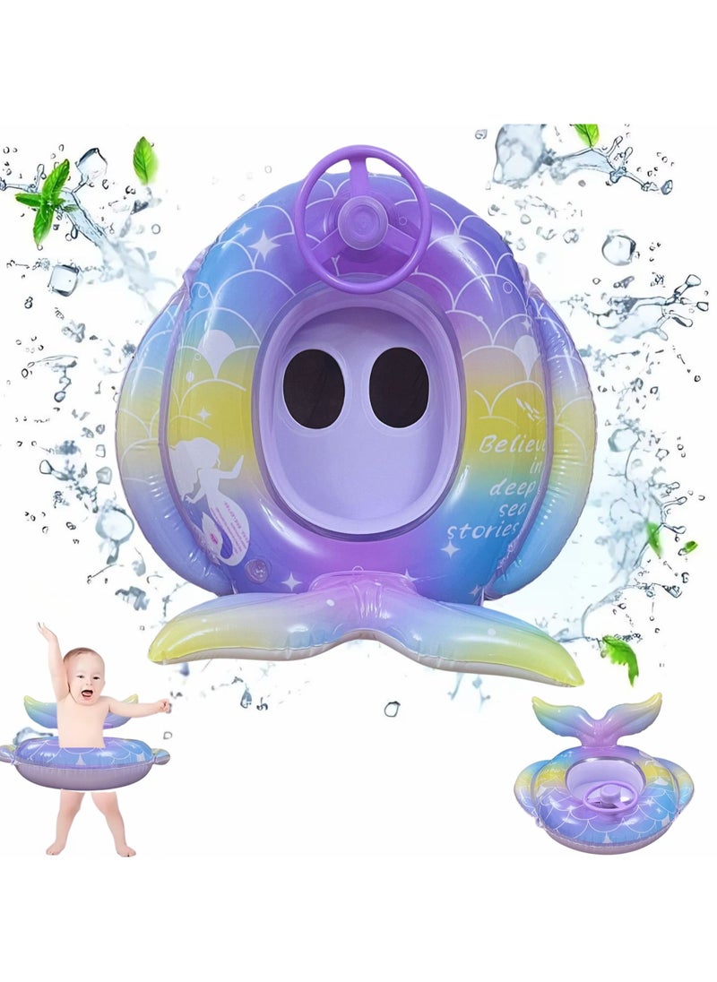 VIO Inflatable PVC Swimming Ring  Mermaid Water Pool Ring with Safety Seat Swimming Pool Floatie for Children Pool Float for Summer Beach Party Pool Party Accessories Buoy Float Swim Seat Swimming Aid Beach Toy for Toddler Babies Kids Girls 25 CM Inner Ring Size  - Image 1