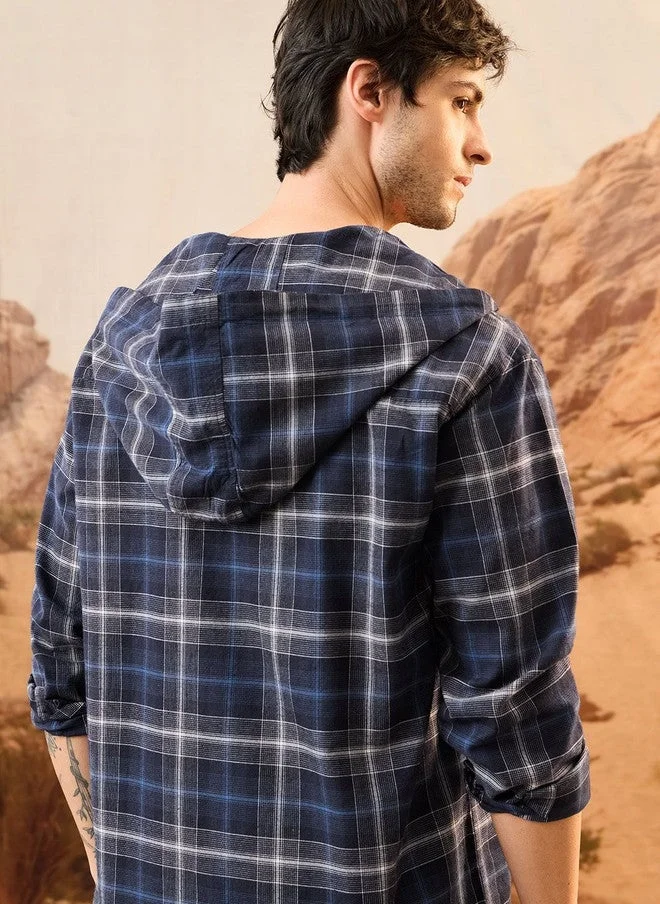 ذا سوليد ستور The Souled Store Men's Checked Cotton Hooded Shirt