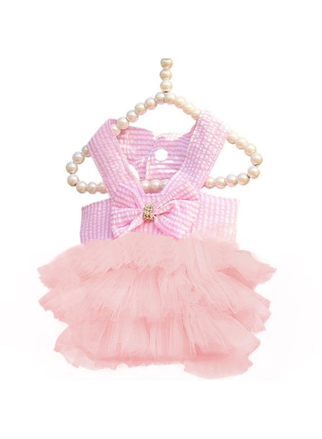 TAPBULL Dog Dresses, Fashion Pet Dog Clothes, Striped Mesh Puppy Dogs Princess Dresses (Pink, X-Small) - Image 1