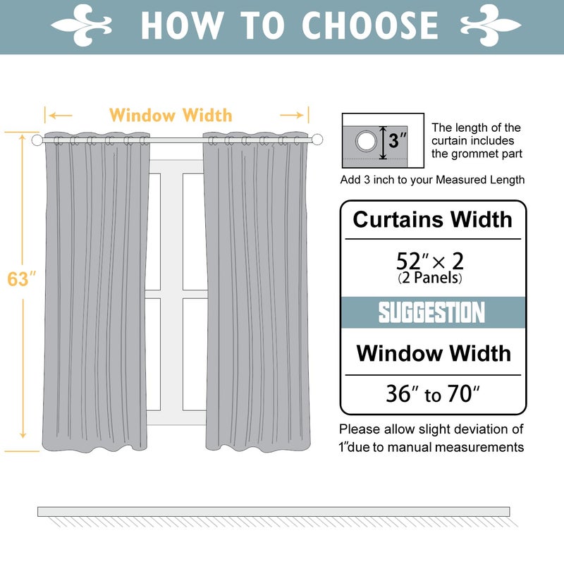 ChrisDowa Blackout Curtains 63 inches Long for Bedroom - 2 Panels Set Grommet Thermal Insulated Room Darkening Curtains for Living Room (Aqua, 52 x 63 Inch) - Image 5