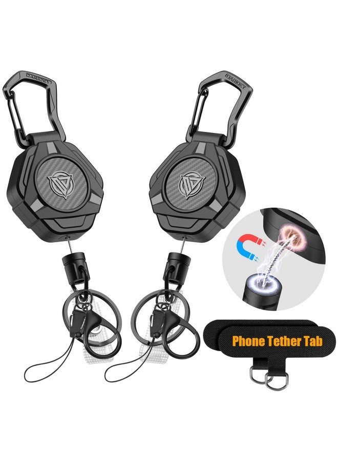 Oaridey Oaridey Magnetic Retractable Keychain, Heavy Duty Carabiner Badge Holder with Phone Tether Tabs, Tactical ID Badge Reel with 31.8'' Coated Steel Cord and Lobster Clasp, Bearing 10.0 oz - 2 Pack - Image 1