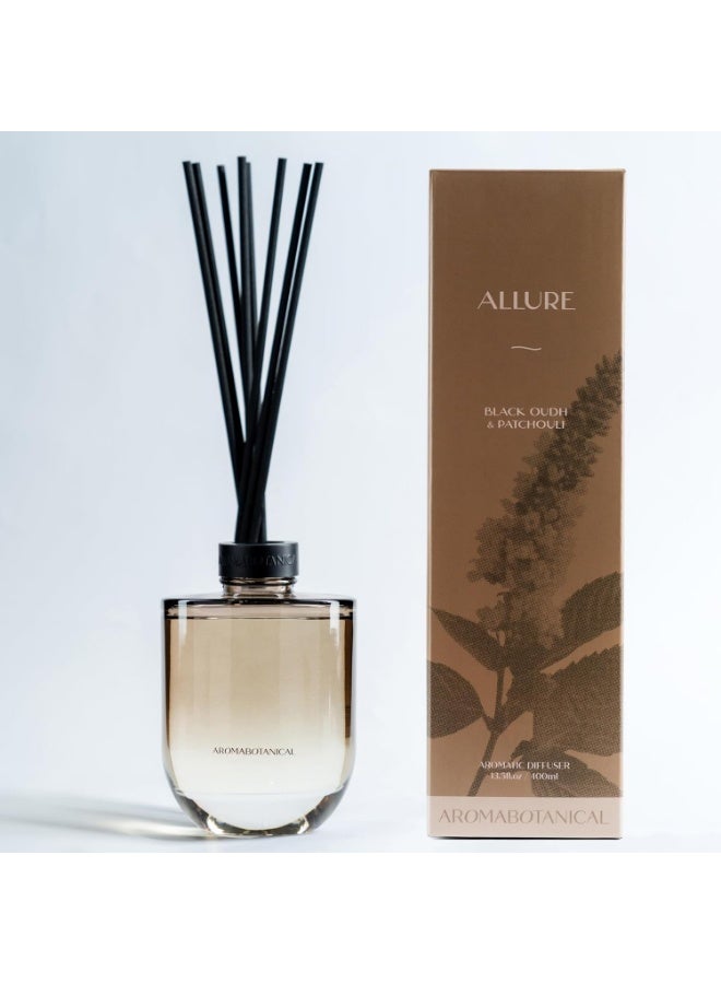ALLURE Reed Home Diffuser Set 400ml – Black Oudh & Patchouli | Free 8 Fabric Reed Sticks | Stress Relief & Aromatherapy | Long-Lasting, Smoke-Free Air Freshener for Home & Office - Image 2