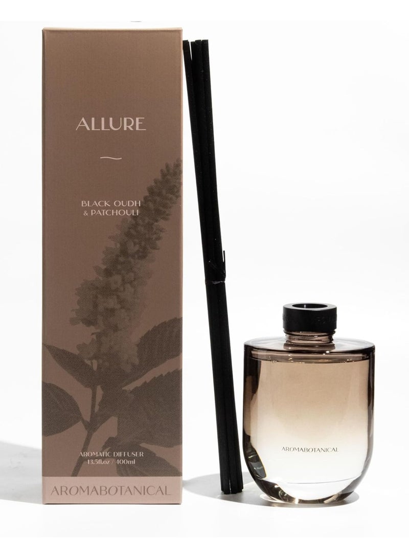 ALLURE Reed Home Diffuser Set 400ml – Black Oudh & Patchouli | Free 8 Fabric Reed Sticks | Stress Relief & Aromatherapy | Long-Lasting, Smoke-Free Air Freshener for Home & Office - Image 1