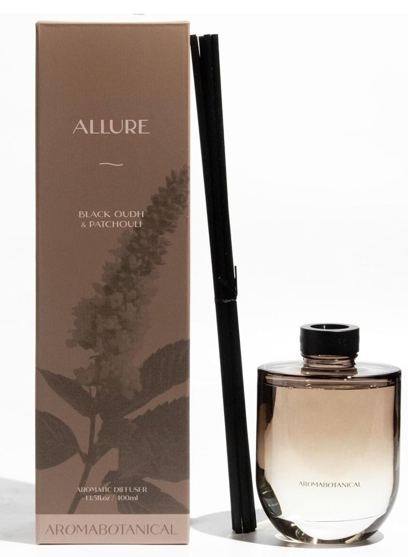 ALLURE Reed Home Diffuser Set 400ml – Black Oudh & Patchouli | Free 8 Fabric Reed Sticks | Stress Relief & Aromatherapy | Long-Lasting, Smoke-Free Air Freshener for Home & Office - Image 1