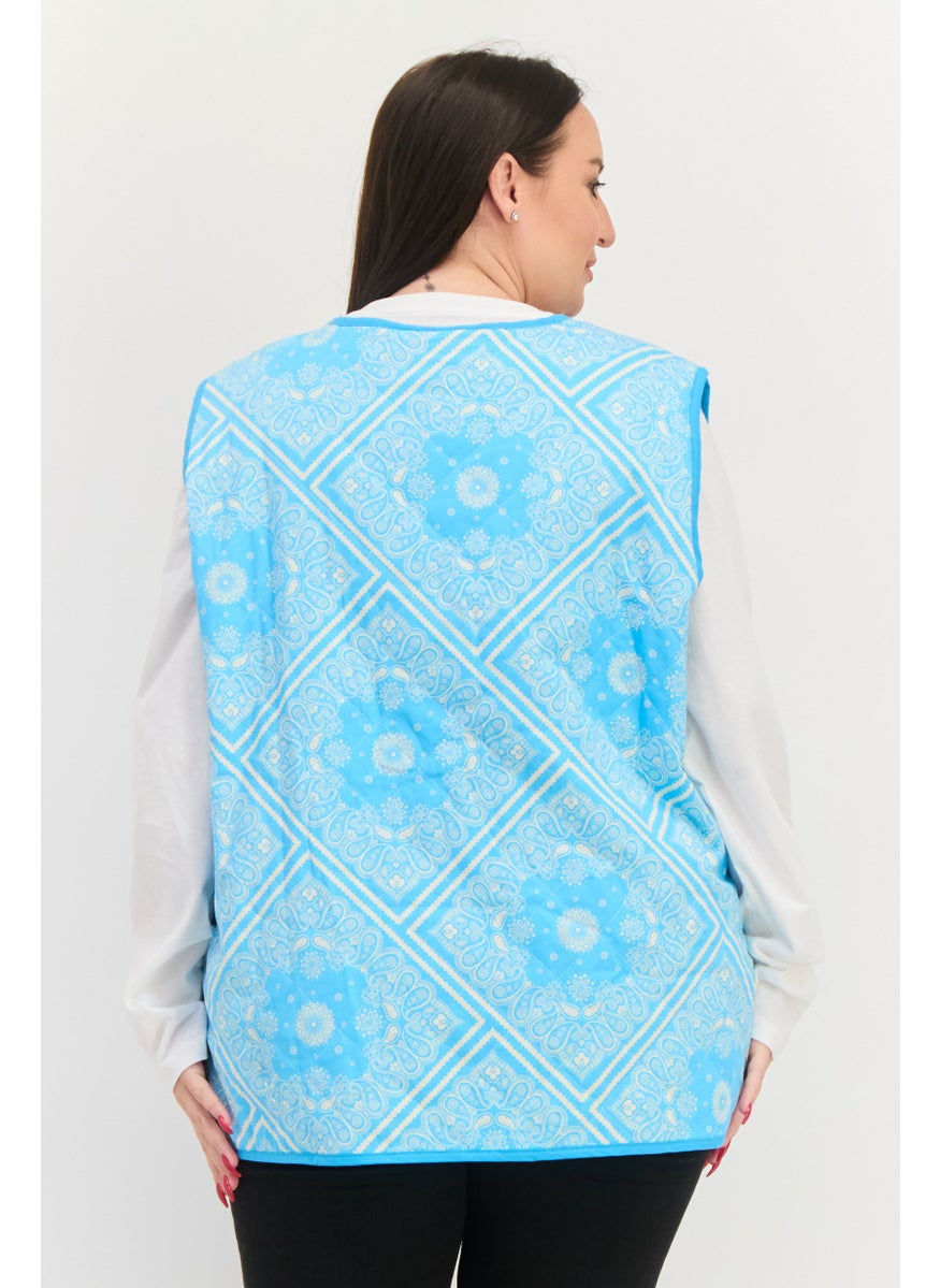 Native Youth Women Plus Size Paisley Print Puffer Vest, Blue  - Image 3