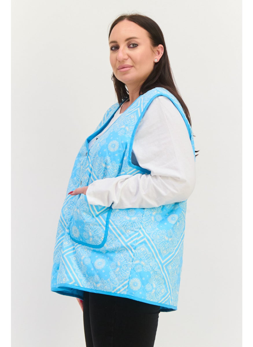 Native Youth Women Plus Size Paisley Print Puffer Vest, Blue  - Image 2