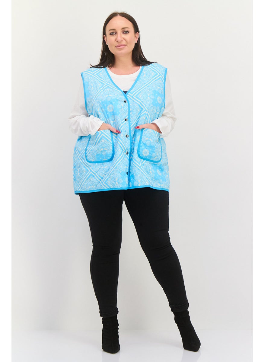 Native Youth Women Plus Size Paisley Print Puffer Vest, Blue  - Image 4