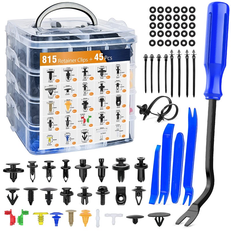 GOOACC 860Pcs Car Push Retainer Clips Auto Fasteners Assortment 26 Most Popular Sizes Nylon Bumper Fender Rivets with 10 Cable Ties and Fasteners Remover for Toyota GM Ford Honda Chevy